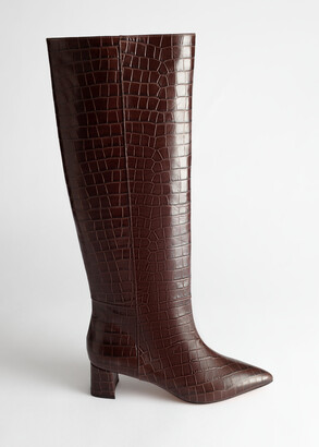 And other stories Croc Leather Knee High Boots