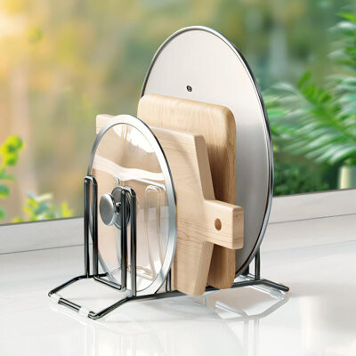 Prep & Savour Pot Lid Organizer and Cutting Board Holder, Stainless Steel Kitchen Storage Rack for Lids and Boards, Space-Saving Cooling Rack Organizer for Countert