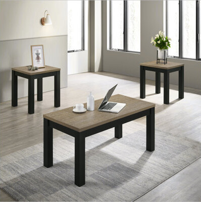 Hokku Designs Black 3-Piece Living Room Table Set Cocktail Table and Two Matching End Tables Wooden Furniture