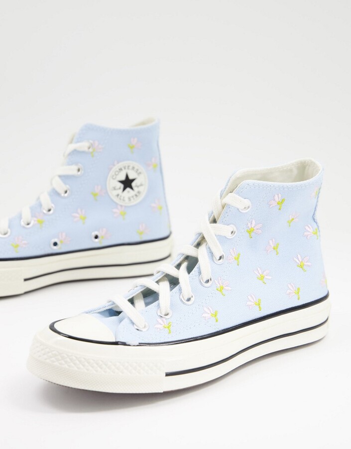 Converse Chuck 70 Hi floral embroidered trainers in blue - ShopStyle