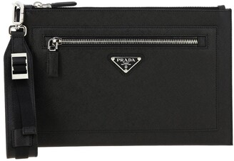 Prada clutch bag in saffiano leather full zip with logo - ShopStyle