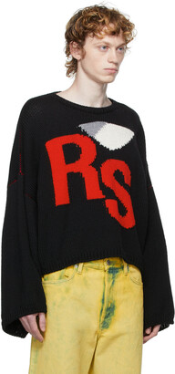 Raf Simons Black Cropped Logo Sweater - ShopStyle