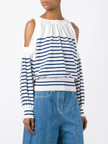 Thumbnail for your product : Sacai striped cold shoulder jumper