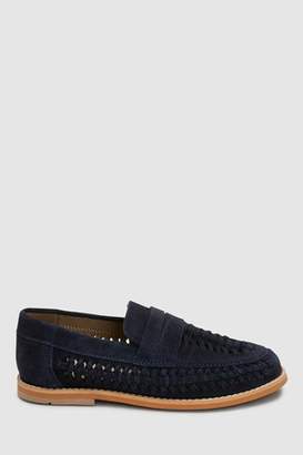 Next Boys Navy Suede Woven Loafers (Older)