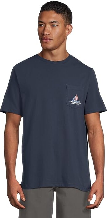 Vineyard Vines Afternoon Sailin America Short Sleeve T-Shirts Men's T Shirt Blue Blazer : SM, Cotton