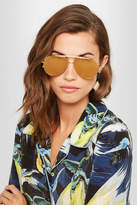Thumbnail for your product : Linda Farrow Convertible Aviator-style Gold-plated Mirrored Sunglasses