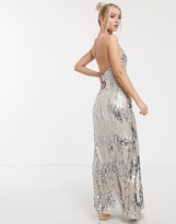 Thumbnail for your product : Goddiva cami strap maxi dress in silver sequin