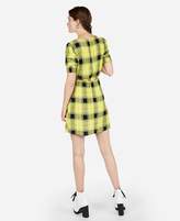 Thumbnail for your product : Express Plaid Square Neck Smocked Sleeve Dress