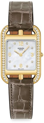 Hermes Cape Cod 18K Yellow Gold, Diamond & Alligator Strap Watch/23MM
