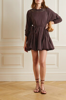 Thumbnail for your product : Rhode Resort Ella Belted Crochet-paneled Cotton Mini Dress - Brown