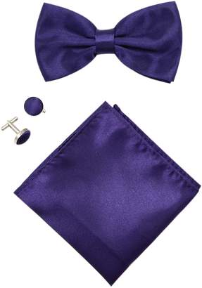 Mens Solid Stain Pre-tied Tuxedo Bow Tie Cufflinks Pocket Square Set By JAIFEI