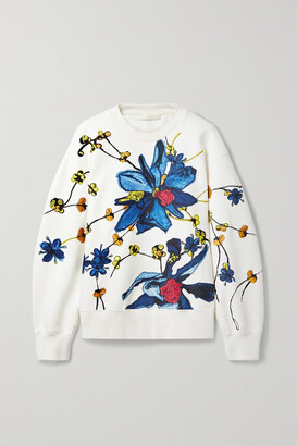 Jason Wu Collection Embroidered Floral-print Cotton-blend Jersey Sweatshirt