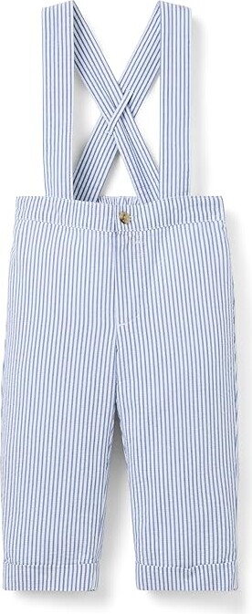 Janie and Jack Seersucker Suspender Pants (infant) Boy's Casual Pants Blue : 3-6 Months, Cotton/Seersucker