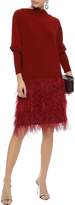 Thumbnail for your product : Norma Kamali Faux Feather-paneled Draped Stretch-jersey Dress