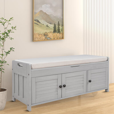 Red Barrel Studio Marrion Contemporary Style Storage Bench with Adjustable Shelves and Cushions Wooden Legs for Bedrooms and Entryways