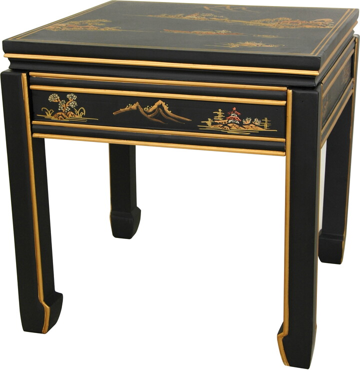 Oriental Furniture Square Handpainted Ming Table, Black