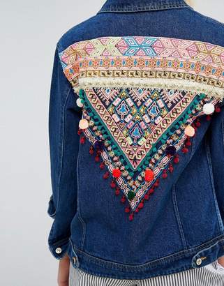 MANGO Embroidered Back Denim Jacket