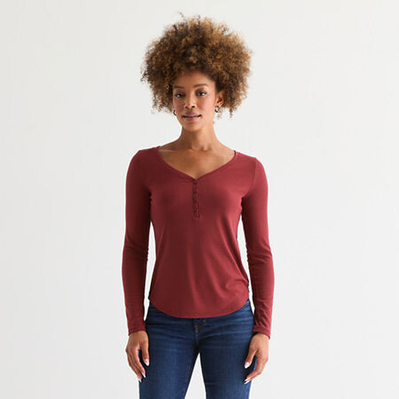 A.N.A Tall Womens Henley Neck Long Sleeve Henley Shirt