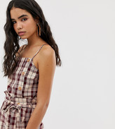 Thumbnail for your product : Miss Selfridge linen cami top with button detail in check
