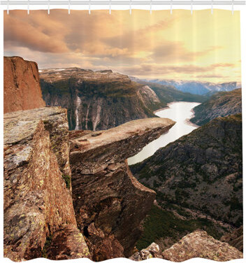 East Urban Home Mountain Shower Curtain River Canyon Norway Brown Green