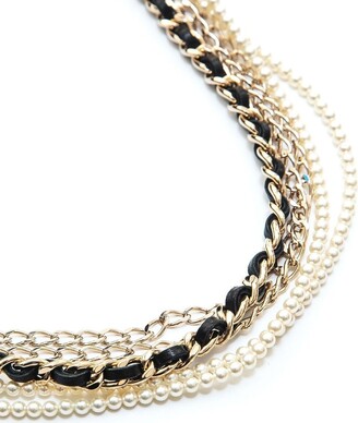 Chanel Vintage Textured CC Logo Faux Pearl Pendant Necklace