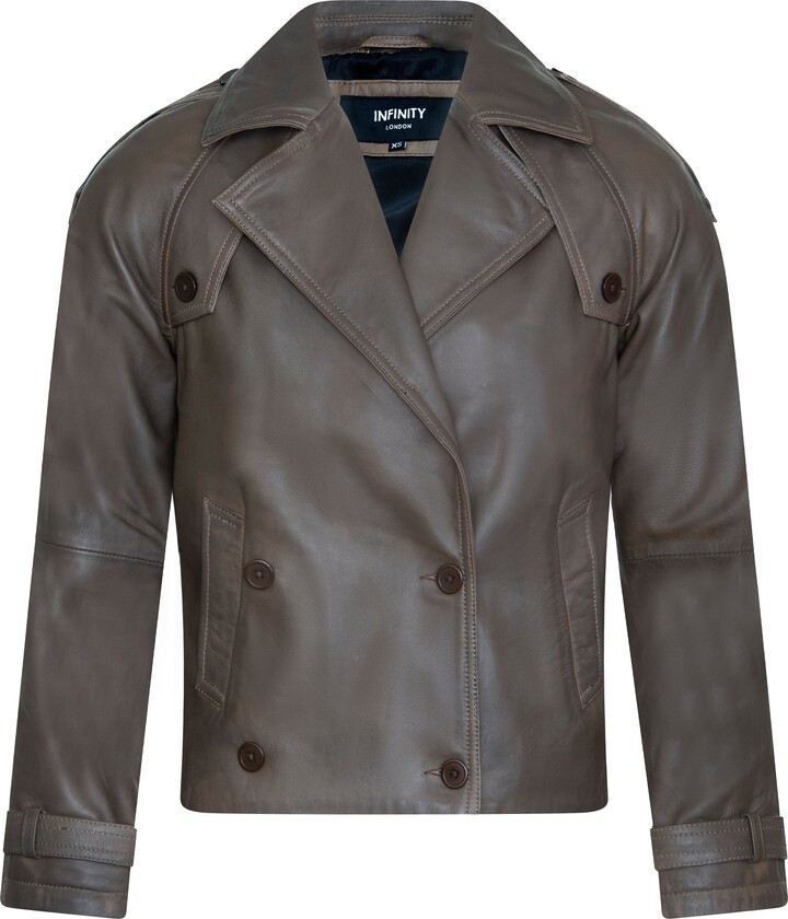 Infinity Leather Womens Cropped Oversized Trench Leather Jacket - Canberra