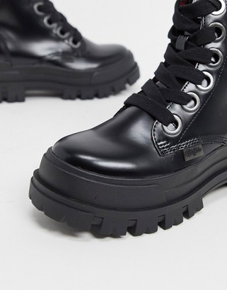 Buffalo David Bitton Aspha vegan lace up chunky heeled boots in black
