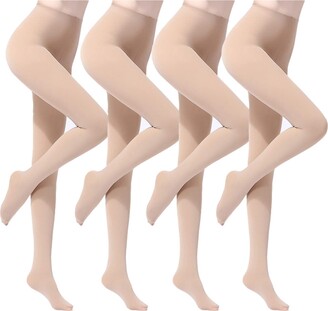 ANDIBEIQI 4 Pairs Run Resistant Control Top Panty Hose Opaque Tights 80 Denier stockings Socks One Size 
