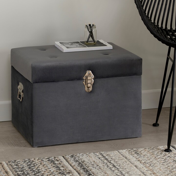Dunelm Luxe Grey Velvet Storage Trunk Grey ShopStyle Baskets & Boxes