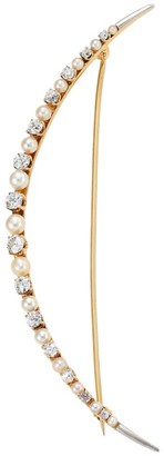 Renee Lewis 18K Yellow Gold, Antique Diamond & 1-2MM Pearl Crescent Moon Brooch