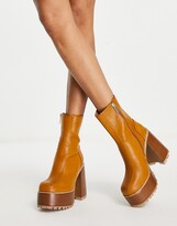 Thumbnail for your product : ASOS DESIGN Emotive high-heeled platform ankle boots in tan