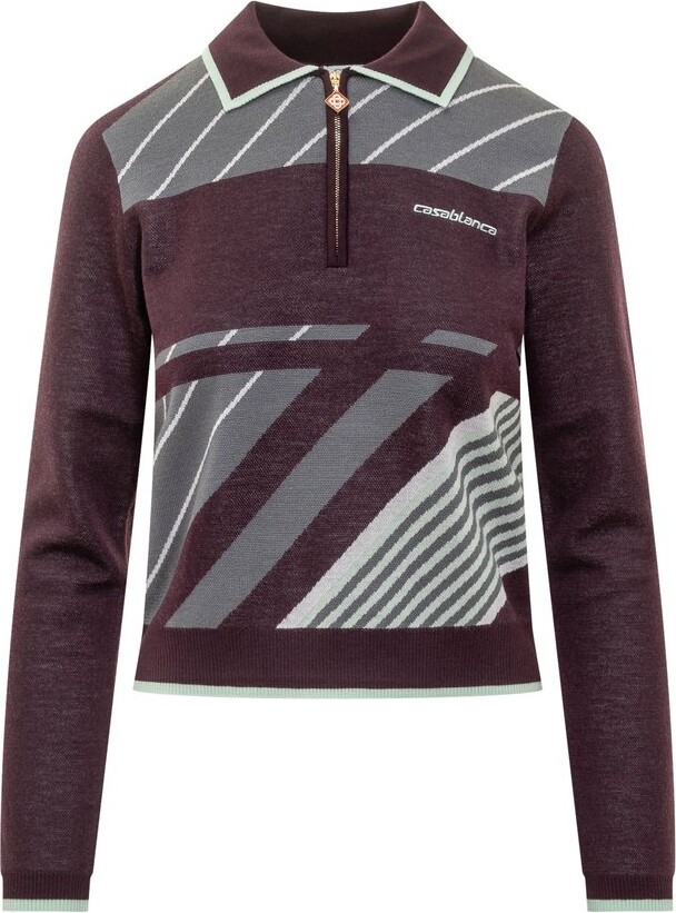 Casablanca Diagonal Tennis Long Sleeve Polo Shirt