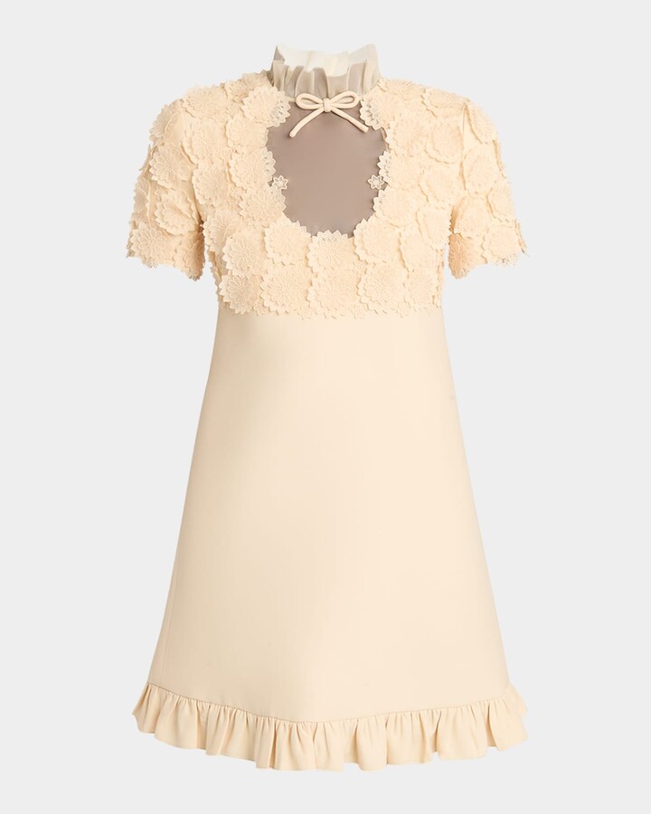Valentino Garavani Floral Applique Crepe Mini Dress