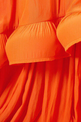Lanvin One-shoulder Ruffled Charmeuse Gown - Orange