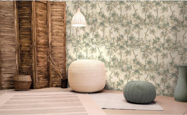 Emerald Green Hazy Digital Printed Trees Print Non Woven Non-Pasted Textured Wallpaper 57 Sq. Ft.