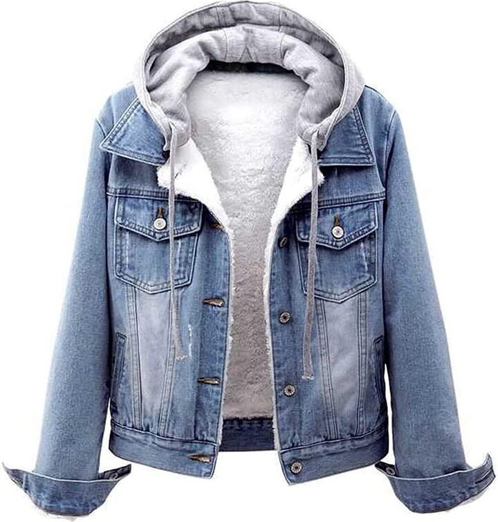 VESNIBA Women's Denim Jacket Fitted Womens Fleece Lined Denim Jacket