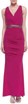Thumbnail for your product : Nicole Miller Sleeveless Ruched Hip Gown with Belt, Pink Berry