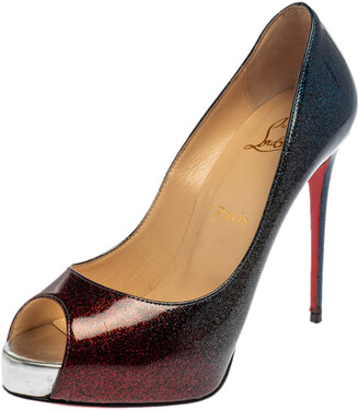 Louboutin Ombre Multicolor Glitter Patent Leather New Very Prive Peep Toe Pumps Size 37.5 - ShopStyle