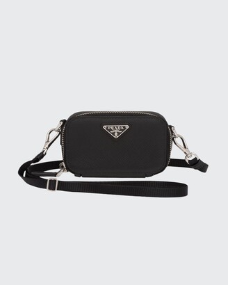 prada mini logo plaque crossbody bolsa