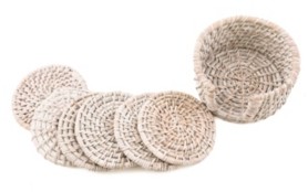 Thirstystone Closeout Set of 6 Whitewash Rattan Coasters in Holder