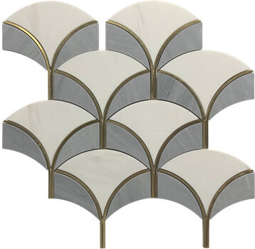 Tile & Top Thassos & Gray Shell Waterjet With Gold Accents 14-In X 13-In Polished Waterjet Mosaic Floor And Wall Tile(1.26-Sq. Ft/ Piece)