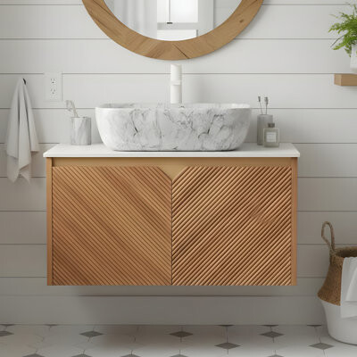 Latitude Run Bathroom vanity and sink rectangular marble-patterned ceramic basin
