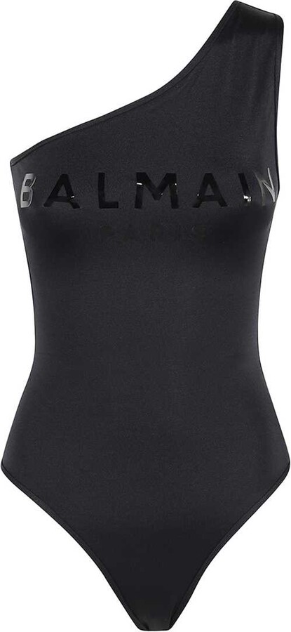 Logo Print One-shoulder Swimsuit