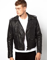 Thumbnail for your product : ASOS Leather Jacket With Stud & Print Detail