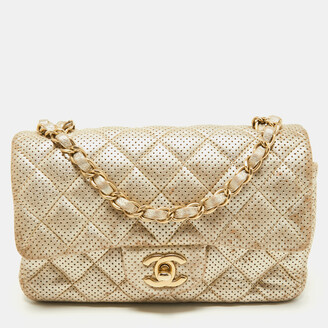 Chanel Gold Quilted Perforated Leather New Mini Classic Flap Bag