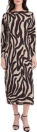Donna Morgan Zebra Print Georgette Boat Neck Long Sleeve Midi Dress
