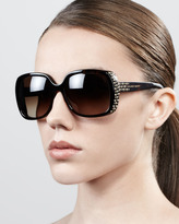 Thumbnail for your product : Alexander McQueen Studded Oversized Wrap Sunglasses, Havana