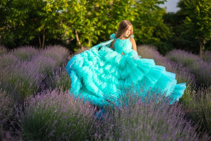 Pageant Dresses For Girls, Summer Style, Girls Gown Dress, Toddler Couture Photoshoot Teal Princess Puffy Tween