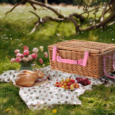 August Grove Picnic Basket For 4 Persons Willow Weaving Picnic Set With Cooler Insulation Bag And Waterproof Picnic Mat Picnic Baskets For CampingWeddingSummer B