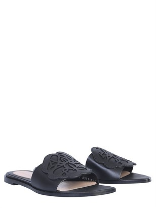 Alexander McQueen Black Signature Leather Flat Slide Sandals